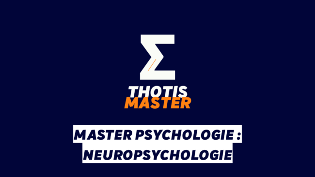 Poster with navy background, white Z-style logo, bold 'THOTIS MASTER' in white and orange, and a white caption block reading 'MASTER PSYCHOLOGIE: NEUROPSYCHOLOGIE'.