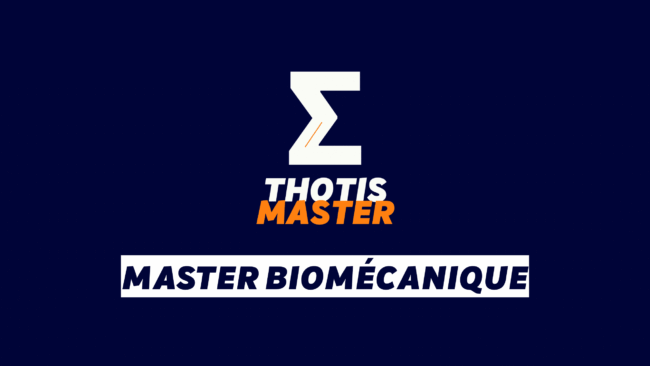 Brand logo: white zigzag Z with orange accent, text 'THOTIS MASTER' on dark blue, plus a 'MASTER BIOMÉCANIQUE' banner in white.