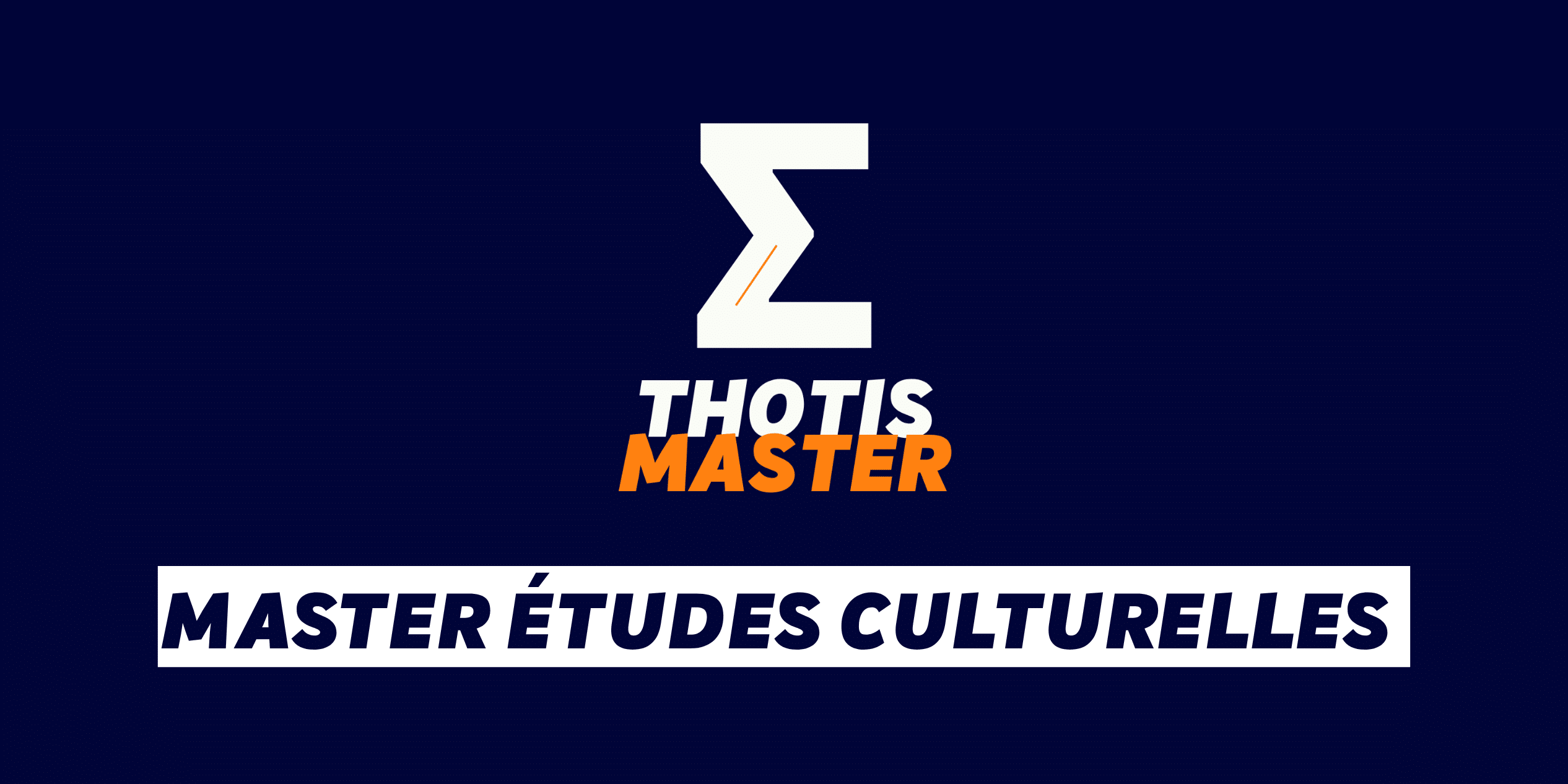 Master Études culturelles Logo with a large white angular zigzag shape on a dark blue background, and the words 'THOTIS' in white and 'MASTER' in orange beneath.